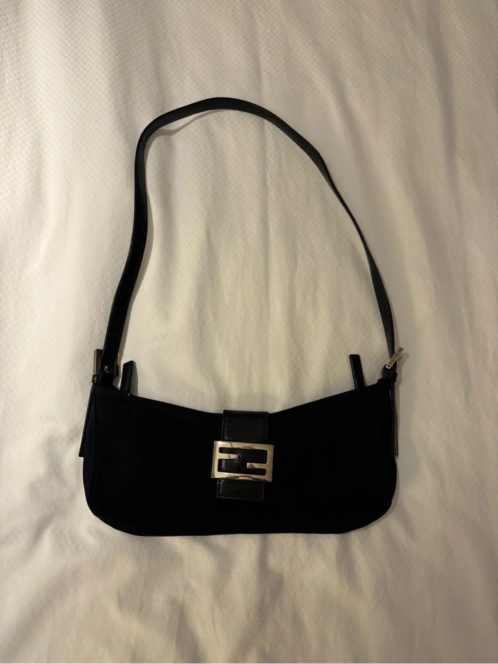 Fendi Black Shoulder Bag with Silver Logo Buckle